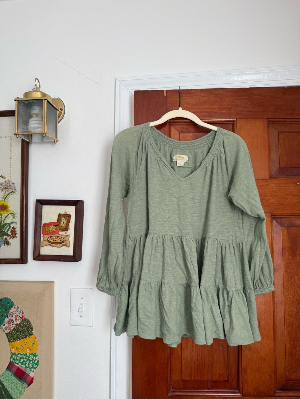 Anthropologie Sage Green Tiered Peasant Tunic